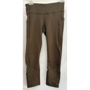 Lululemon Leggings Women's Size 4 Dark Olive Green Pockets Mesh Reflective Logo